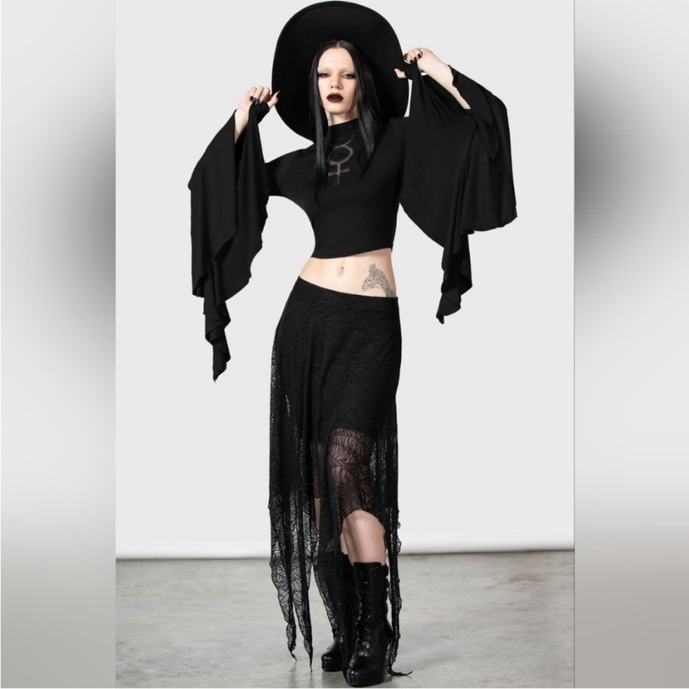 Killstar Caroline Black Lace Handkerchief Hem Skirt XS